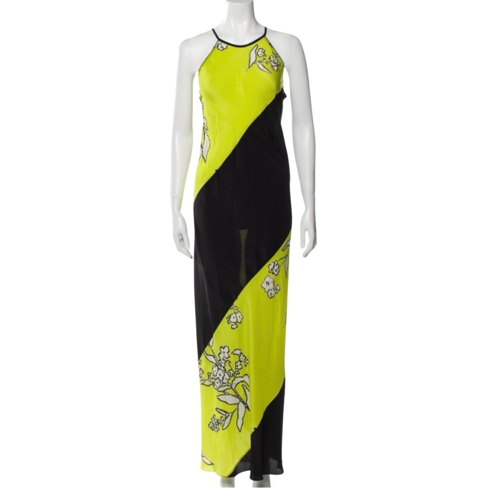 Naya Rea Silk Maxi Dress SZ ML Green Black White Date Night Luxury EUC - Picture 4 of 8